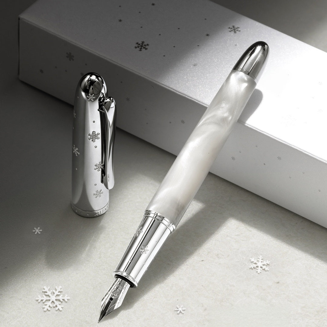 Snowfall Pearl Fountain Pen – White & Silver