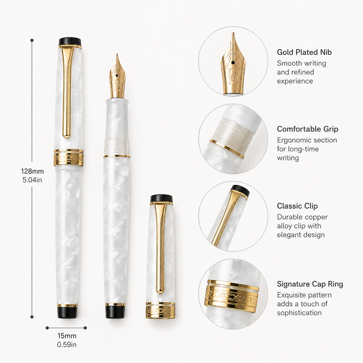 Marble Series Fountain Pen Gift Set - White
