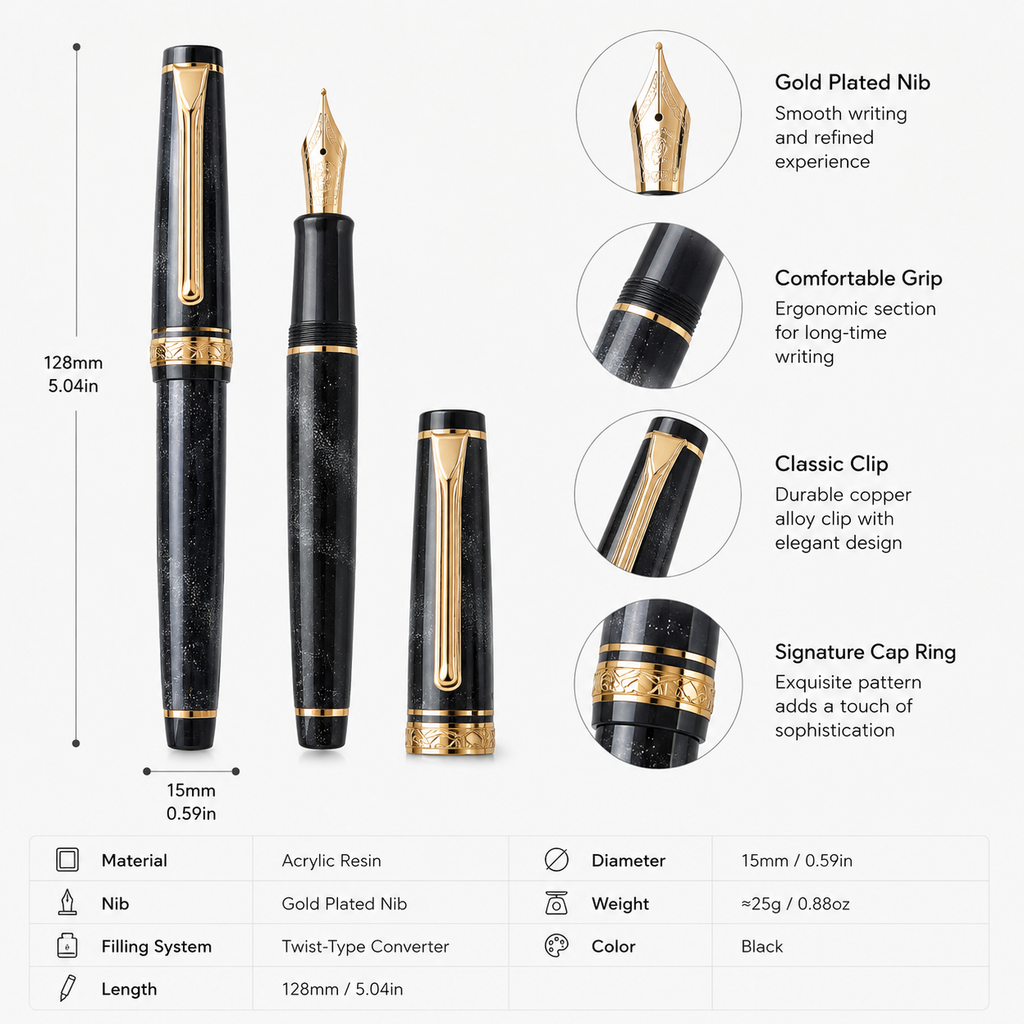 Marble Series Fountain Pen Gift Set - Black