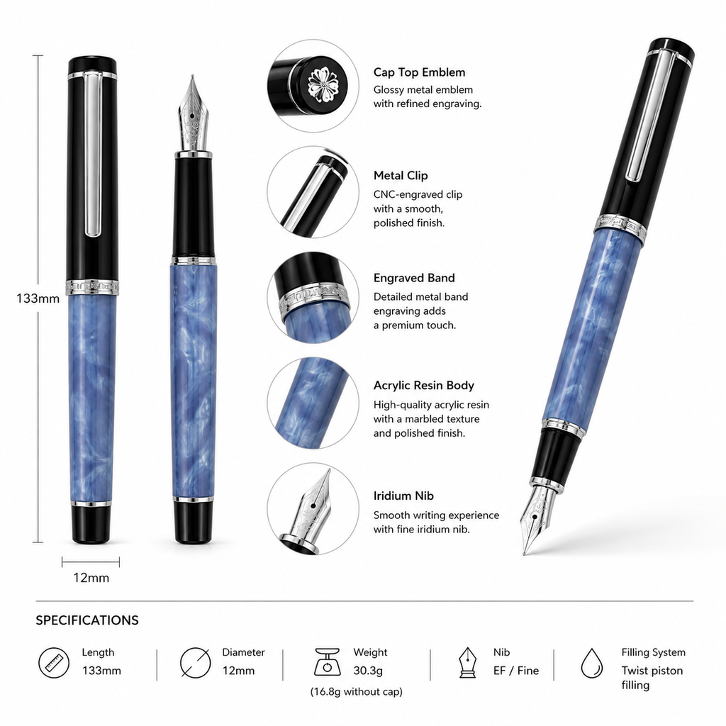 Acrylic Fountain Pen Gift Set - Blue