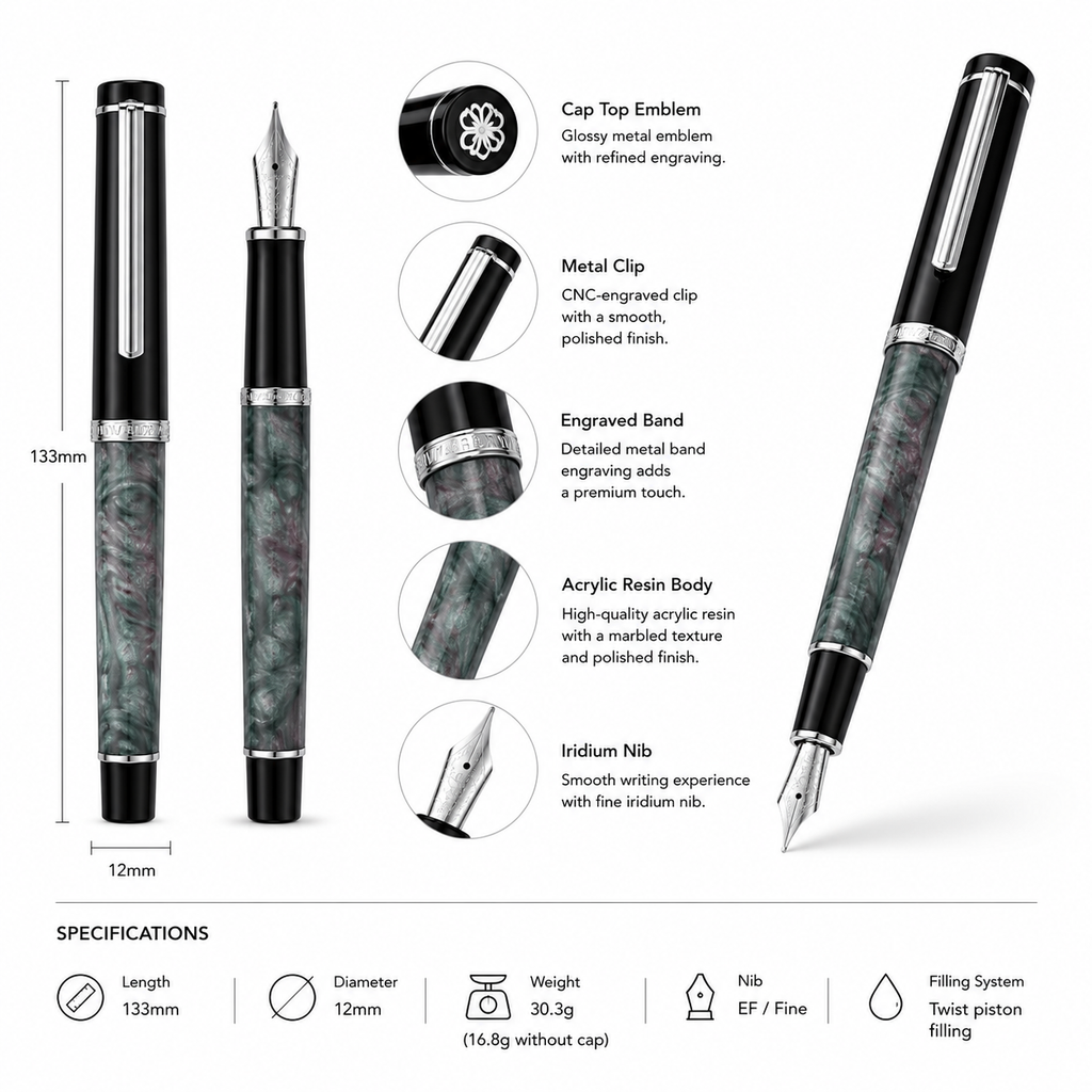 Acrylic Fountain Pen Gift Set - Gray