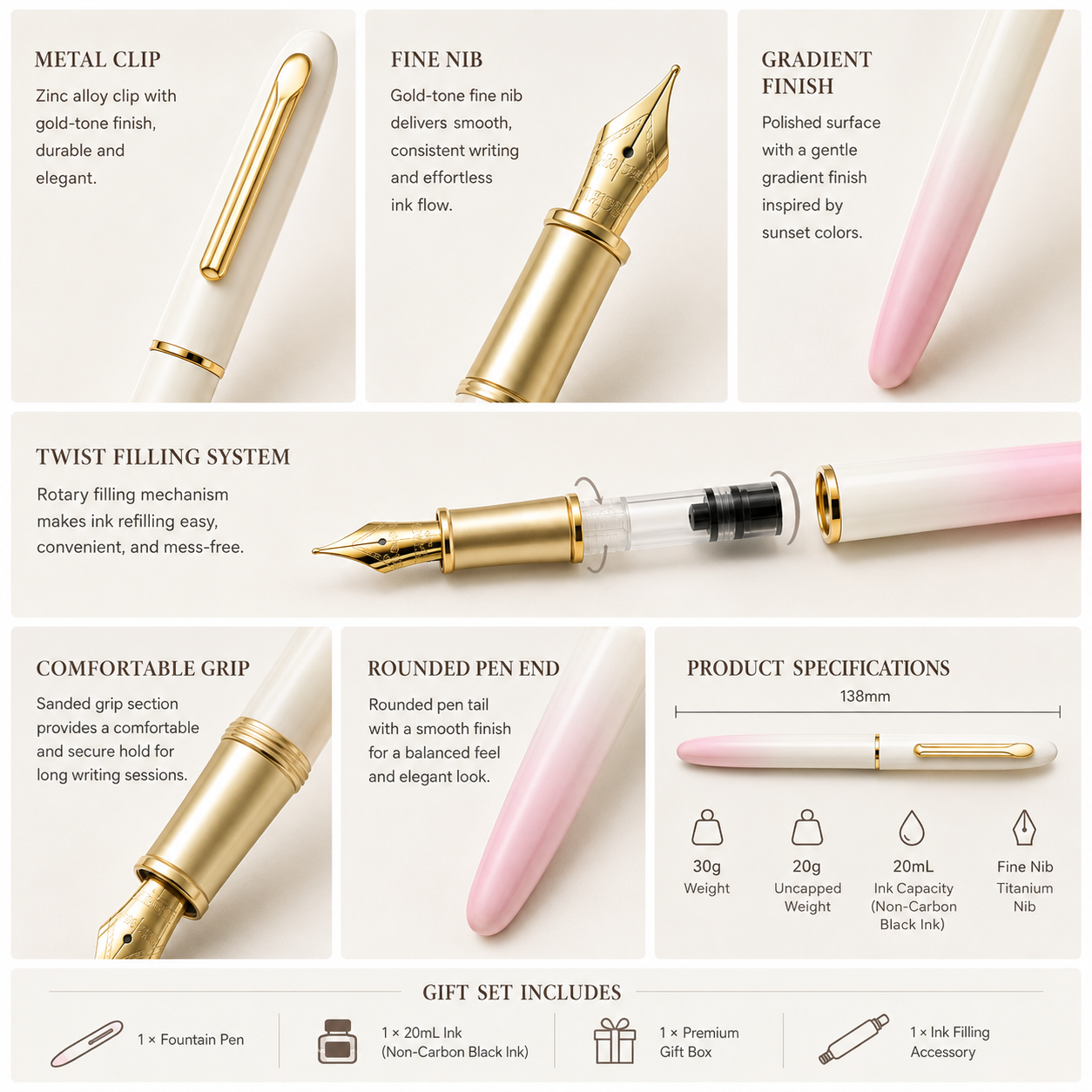 Gradient Series Fountain Pen Gift Set - Pink