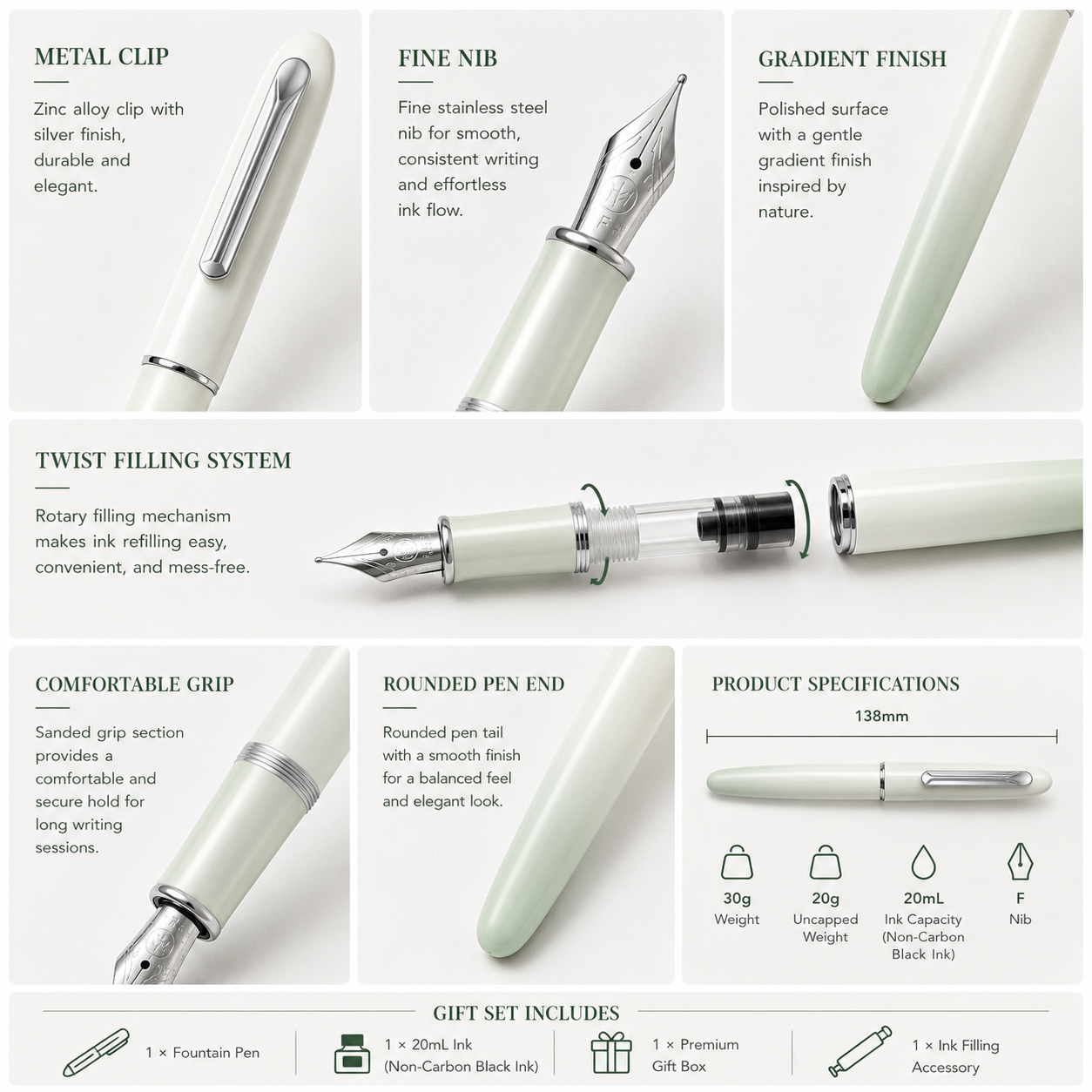 Gradient Series Fountain Pen Gift Set - Green