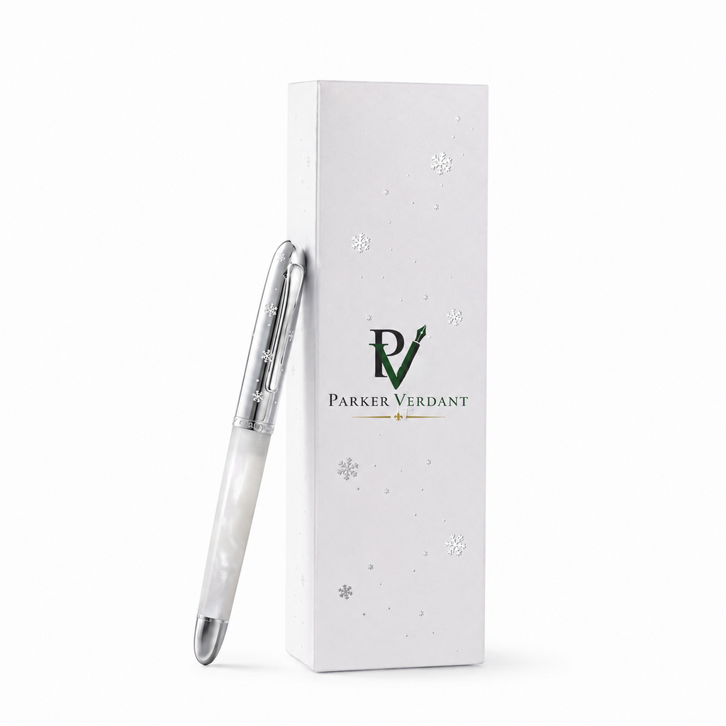 Snowfall Pearl Fountain Pen – White & Silver