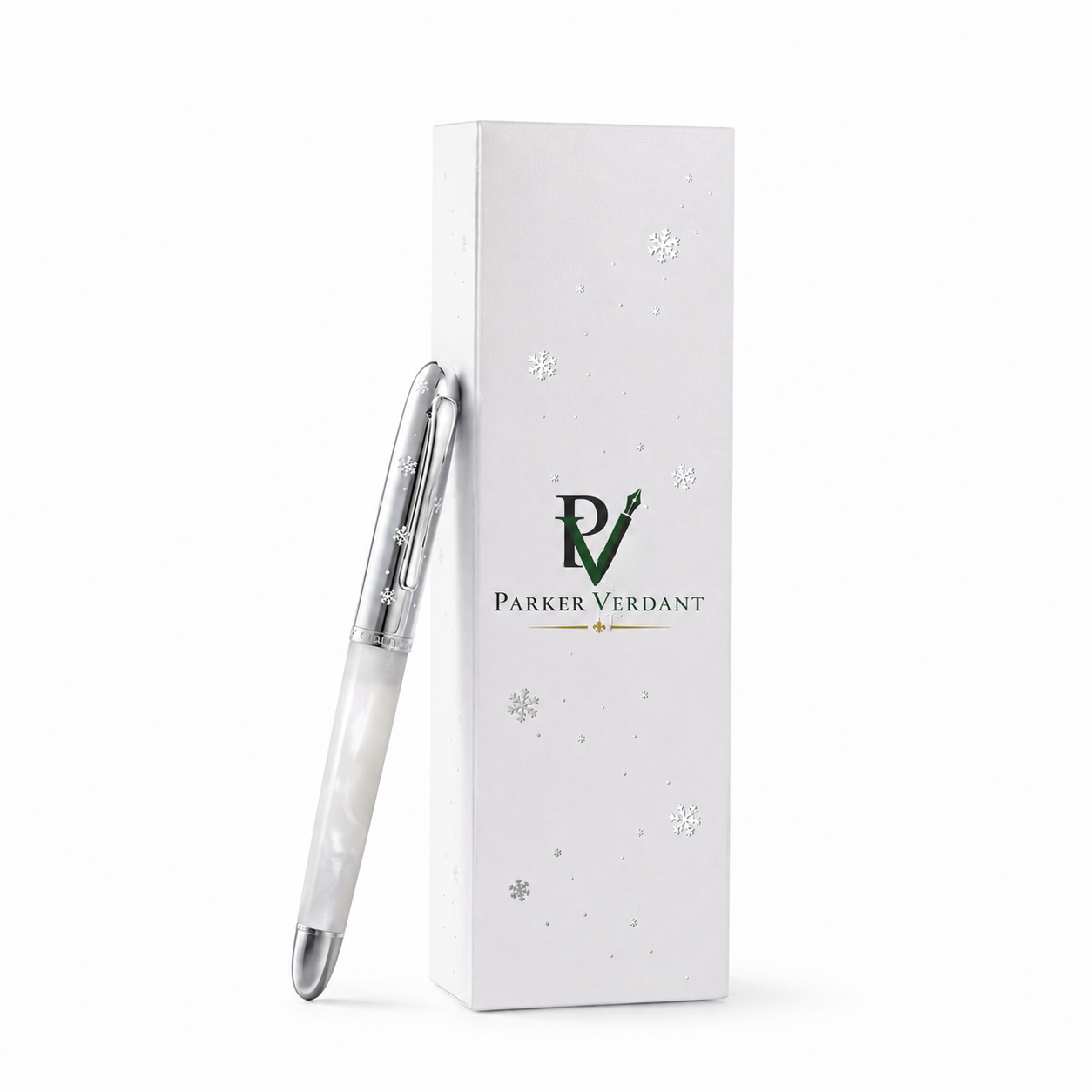 Snowfall Pearl Fountain Pen – White & Silver